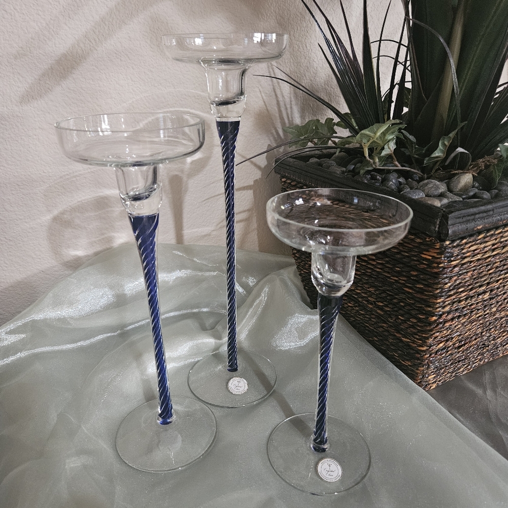 3-pc Cobalt Blue Candlestick holders